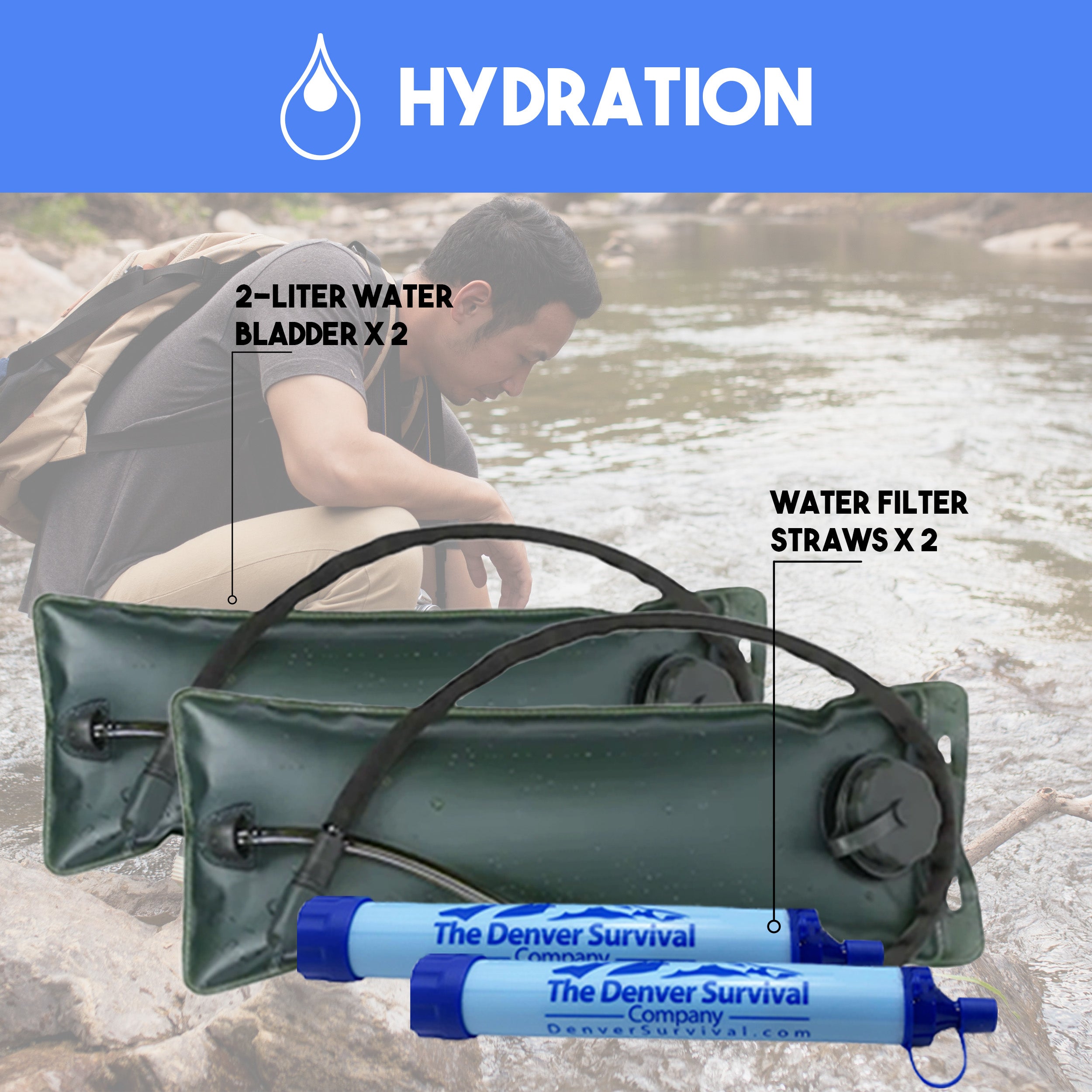 2 Person 10 Day Survival Bag Water Supply