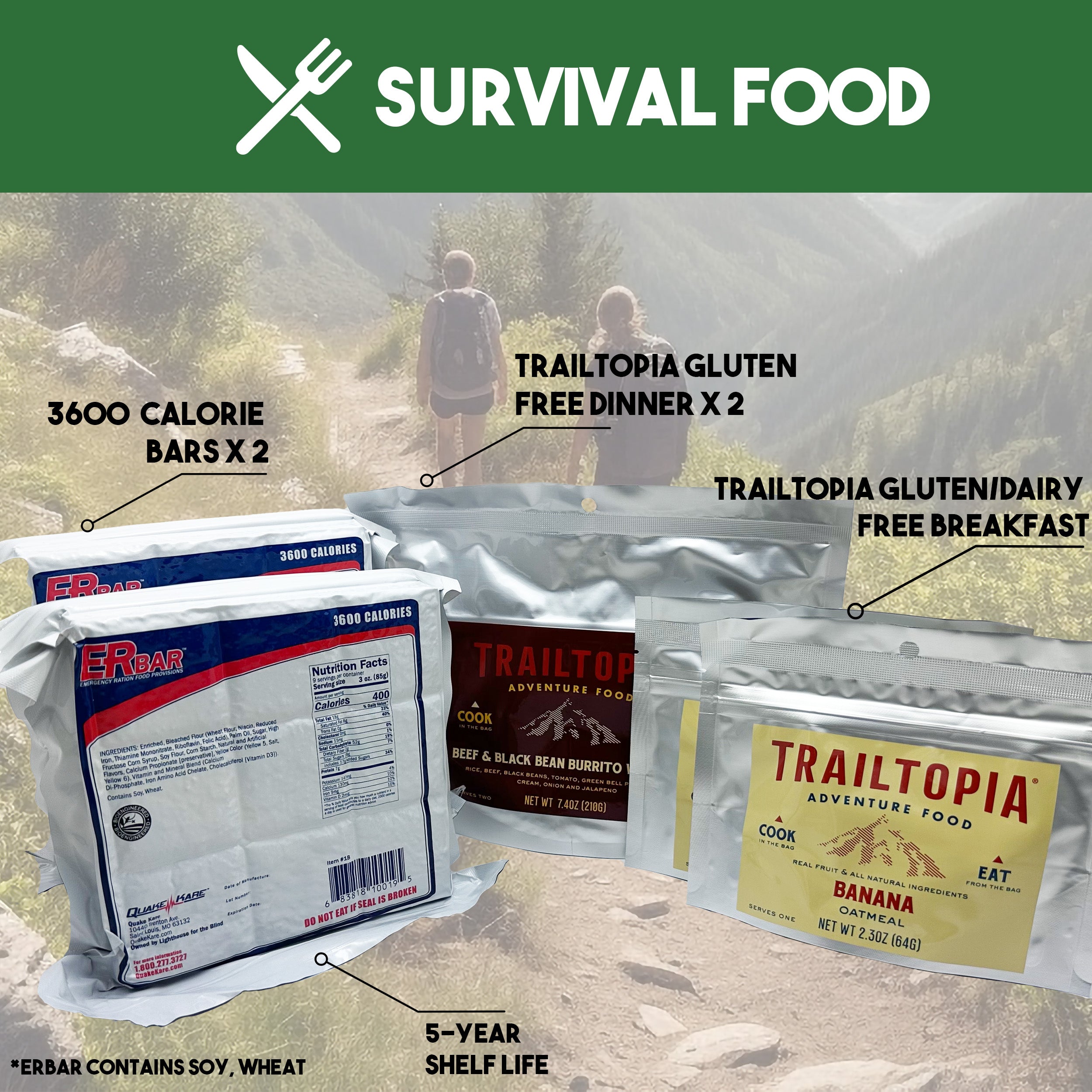 5 Day Upgraded Survival Bag with Food, Hydration, Shelter, and More