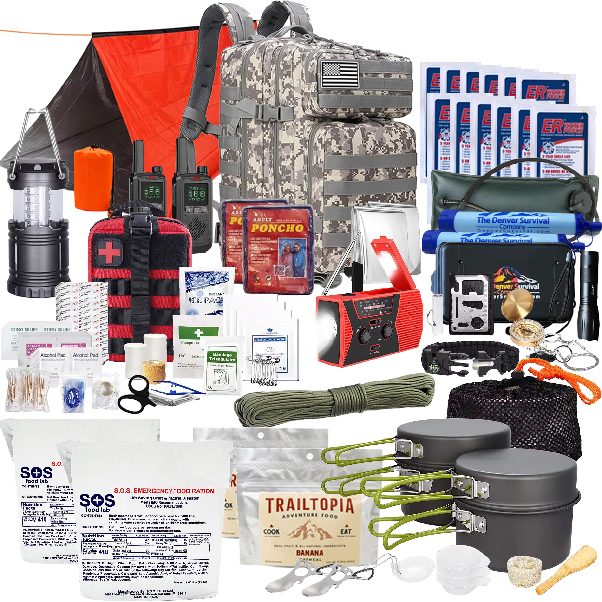 Premium 2 Person 72 Hour Survival Bug Out Bag Backpack with First Aid Kit and Survival Kit