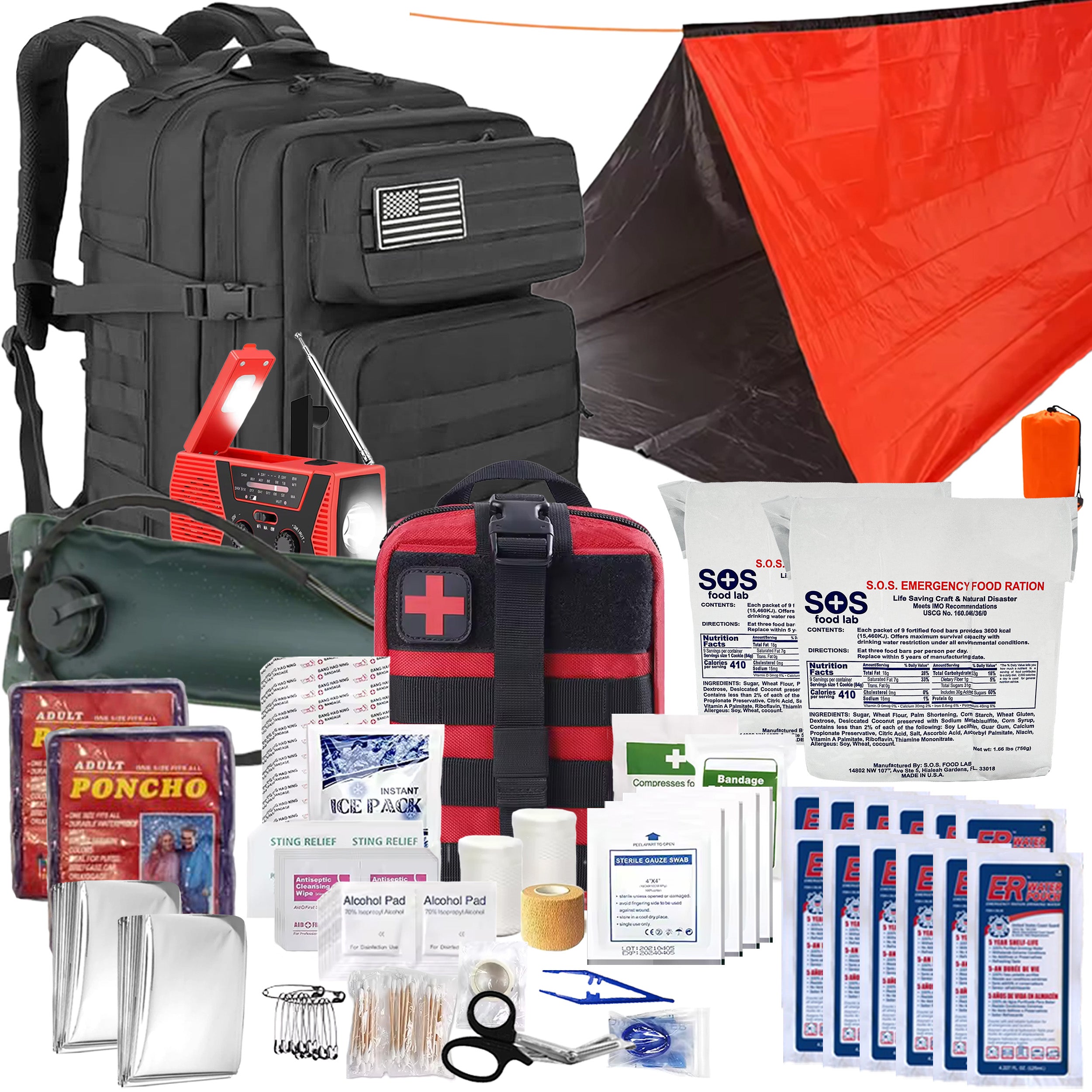 Essentials 2 Person 72 Hour Survival Bug Out Bag with Backpack, Food, Water, and Shelter