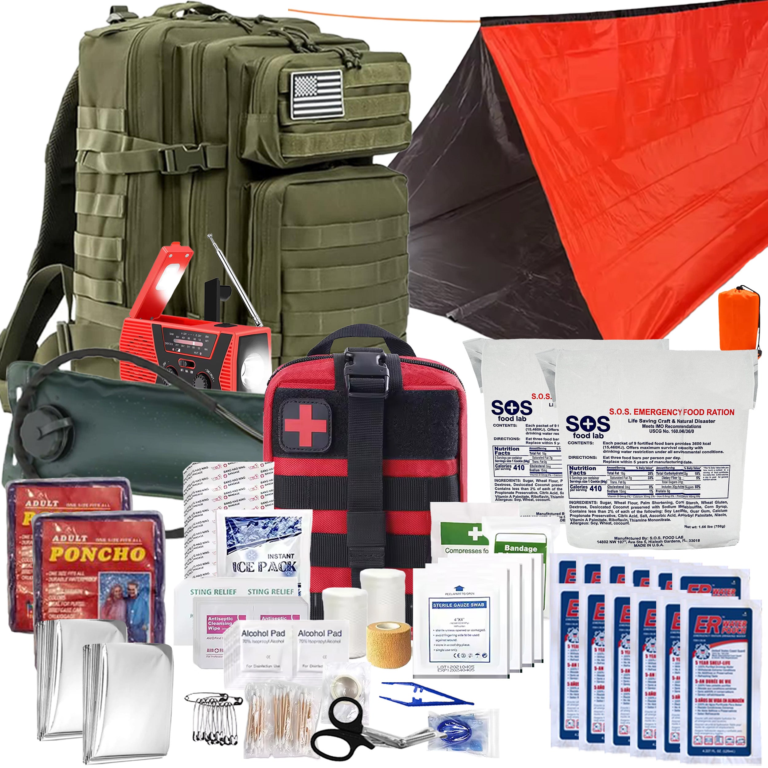 Essentials 2 Person 72 Hour Survival Bug Out Bag with Backpack, Food, Water, and Shelter
