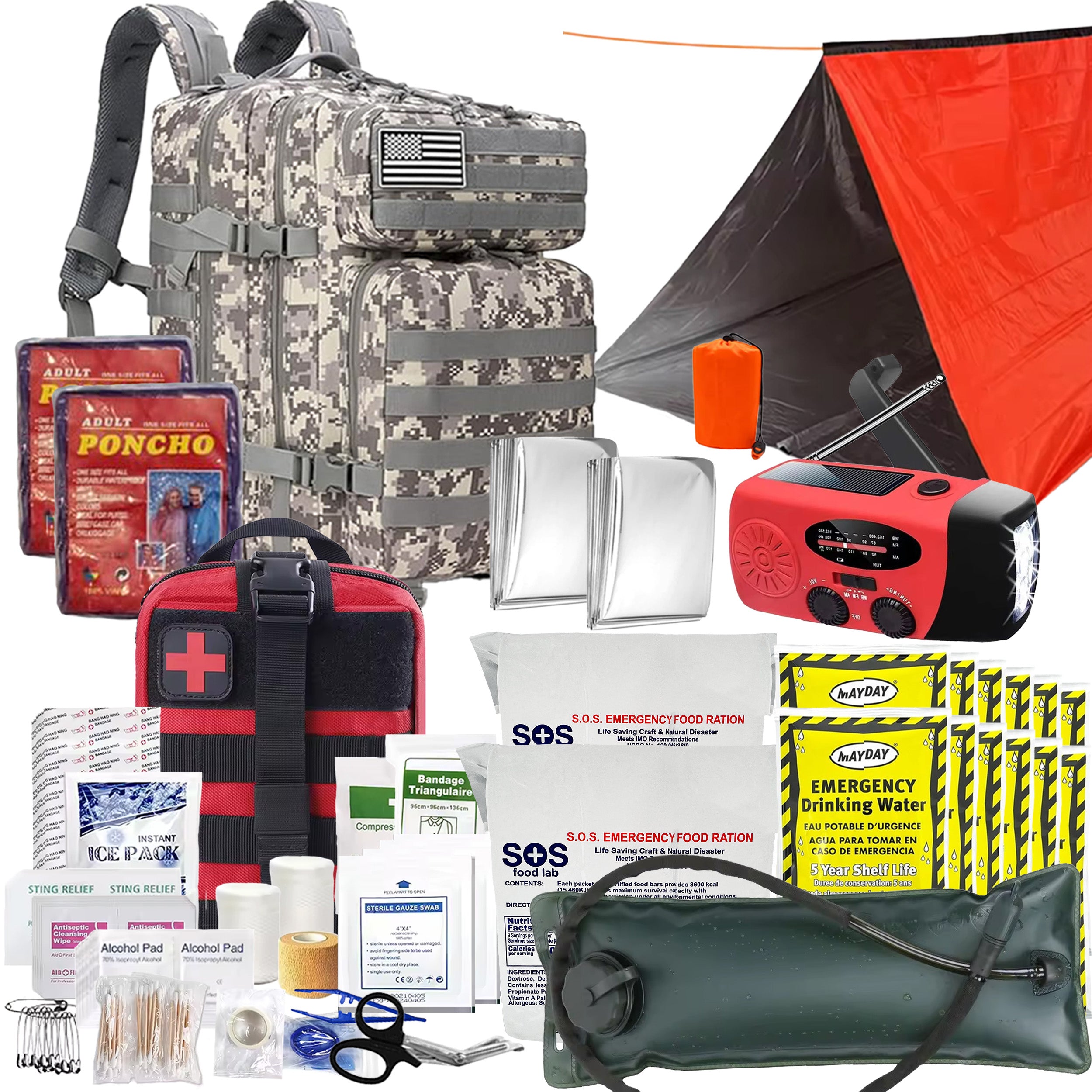 Essentials 2 Person 72 Hour Survival Bug Out Bag with Backpack, Food, Water, and Shelter