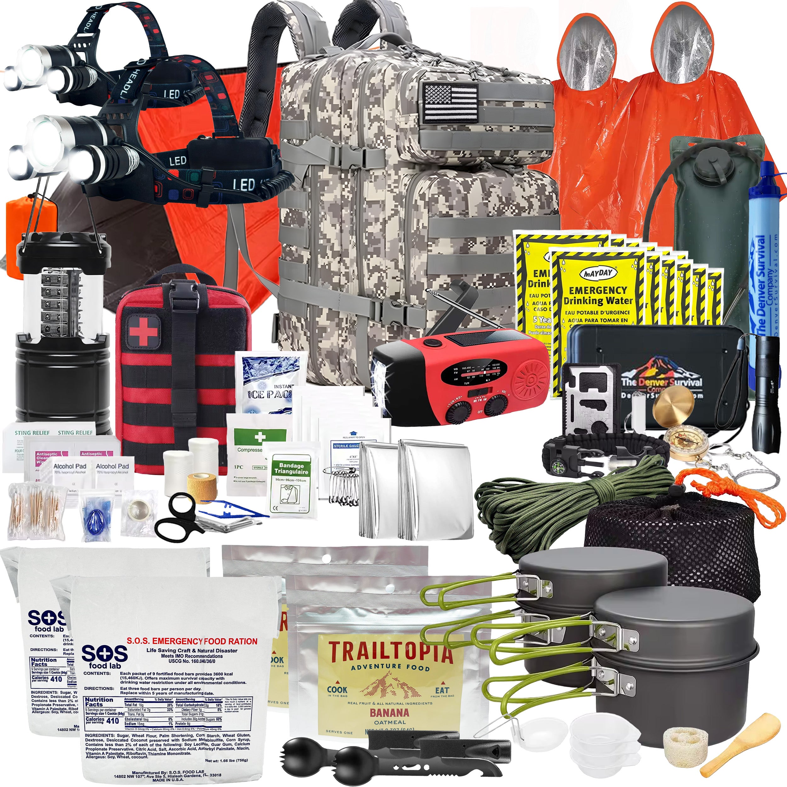 Premium 2 Person 72 Hour Survival Bug Out Bag Backpack with First Aid Kit and Survival Kit