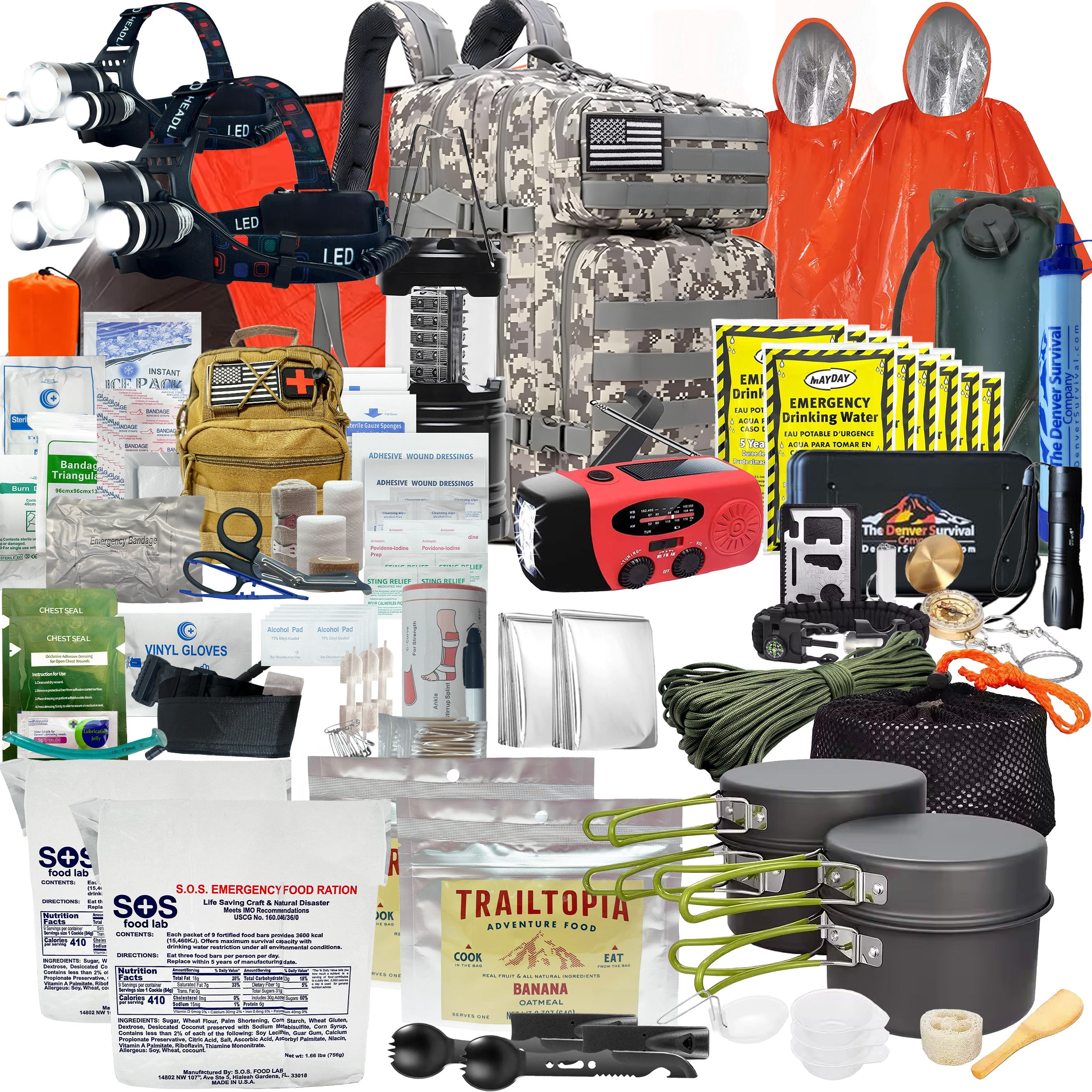 Premium 2 Person 72 Hour Survival Bug Out Bag Backpack with First Aid Kit and Survival Kit