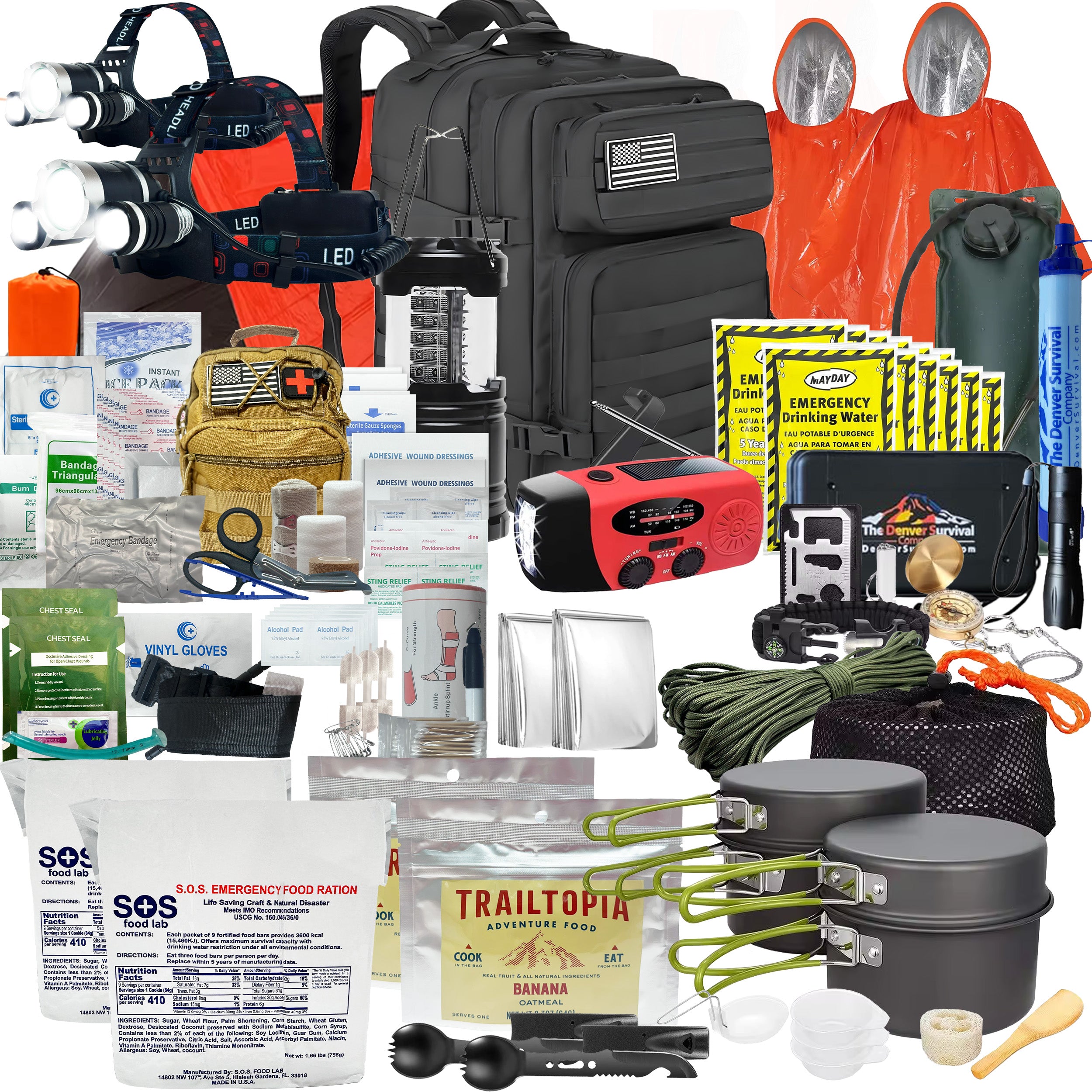 Premium 2 Person 72 Hour Survival Bug Out Bag Backpack with First Aid Kit and Survival Kit