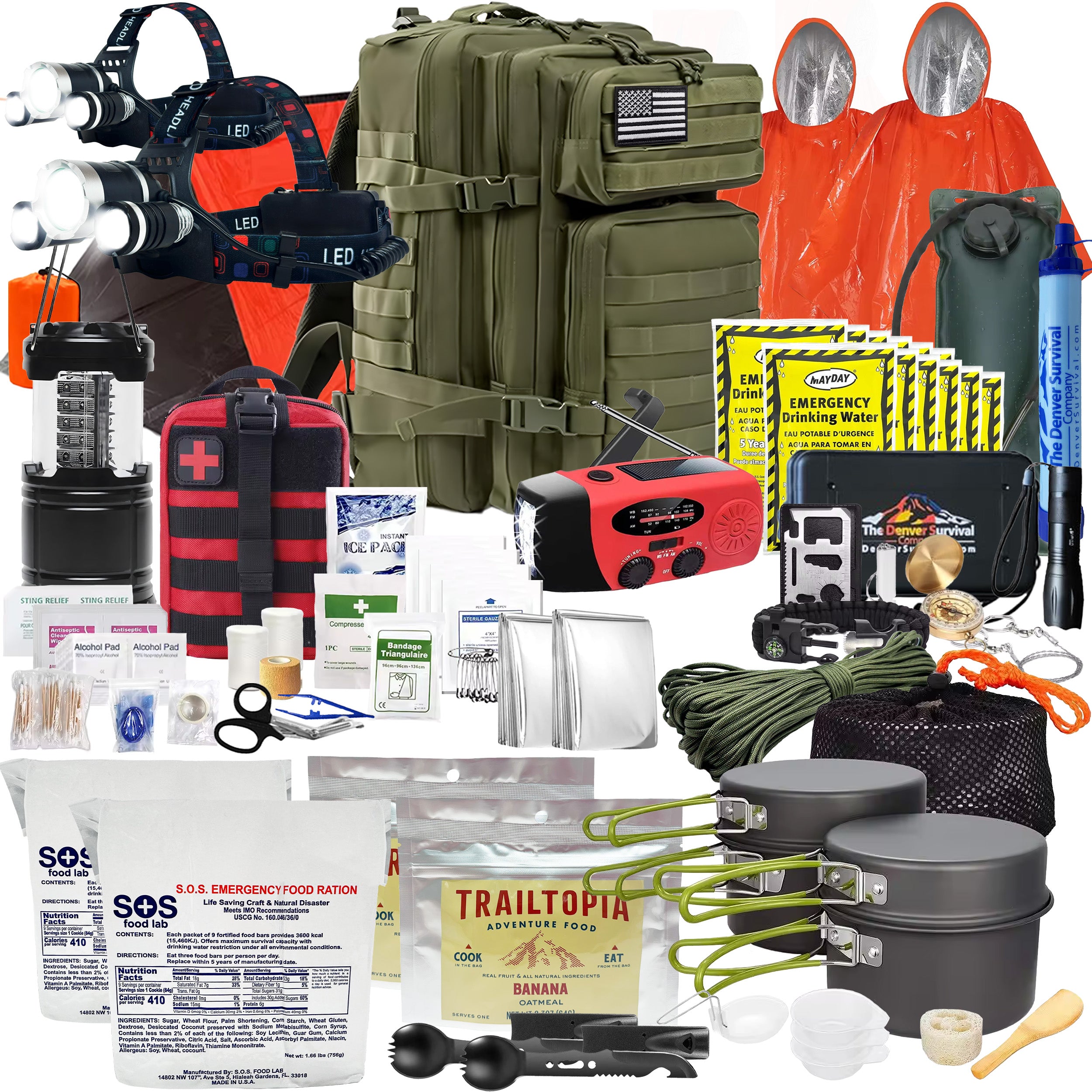 Premium 2 Person 72 Hour Survival Bug Out Bag Backpack with First Aid Kit and Survival Kit