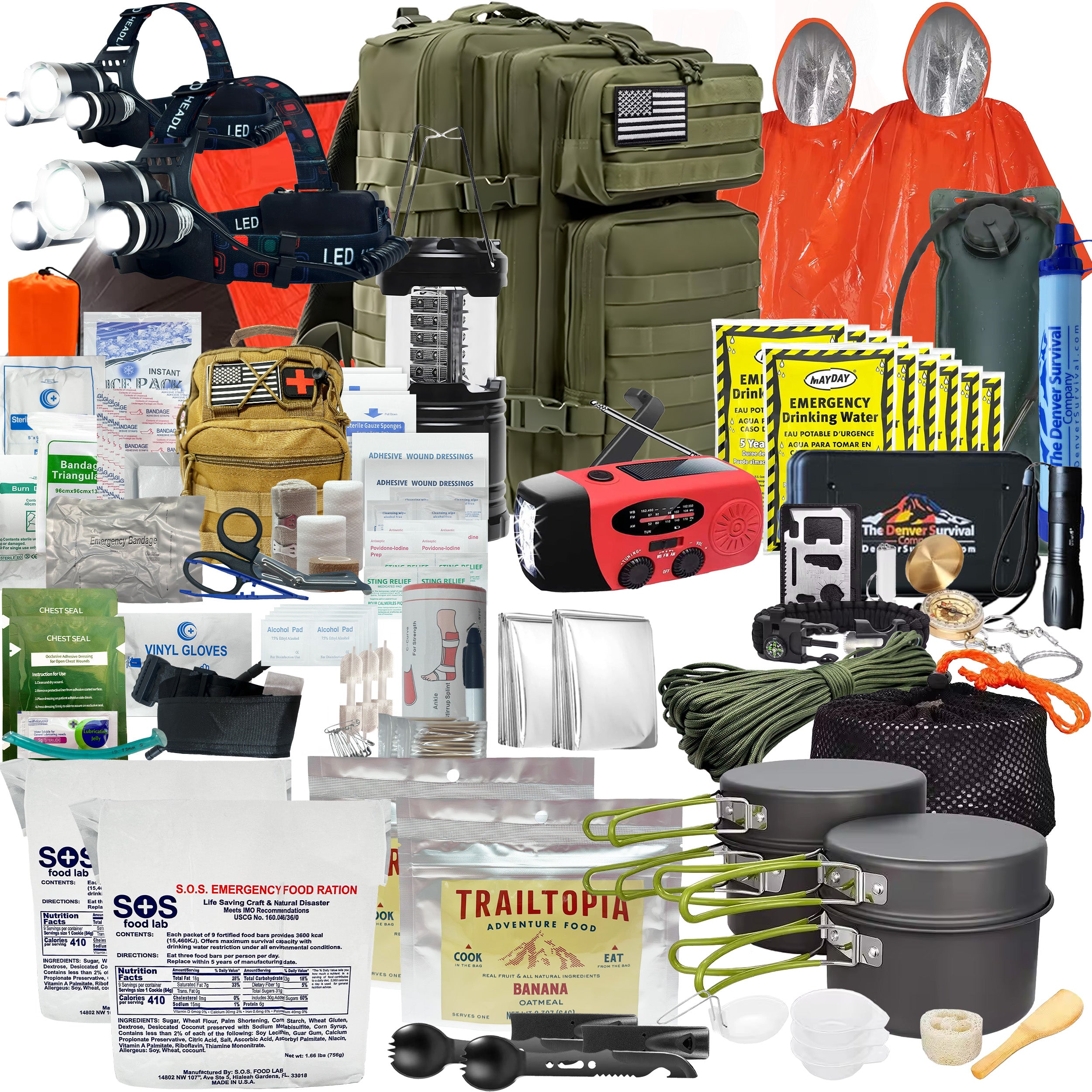 Premium 2 Person 72 Hour Survival Bug Out Bag Backpack with First Aid Kit and Survival Kit