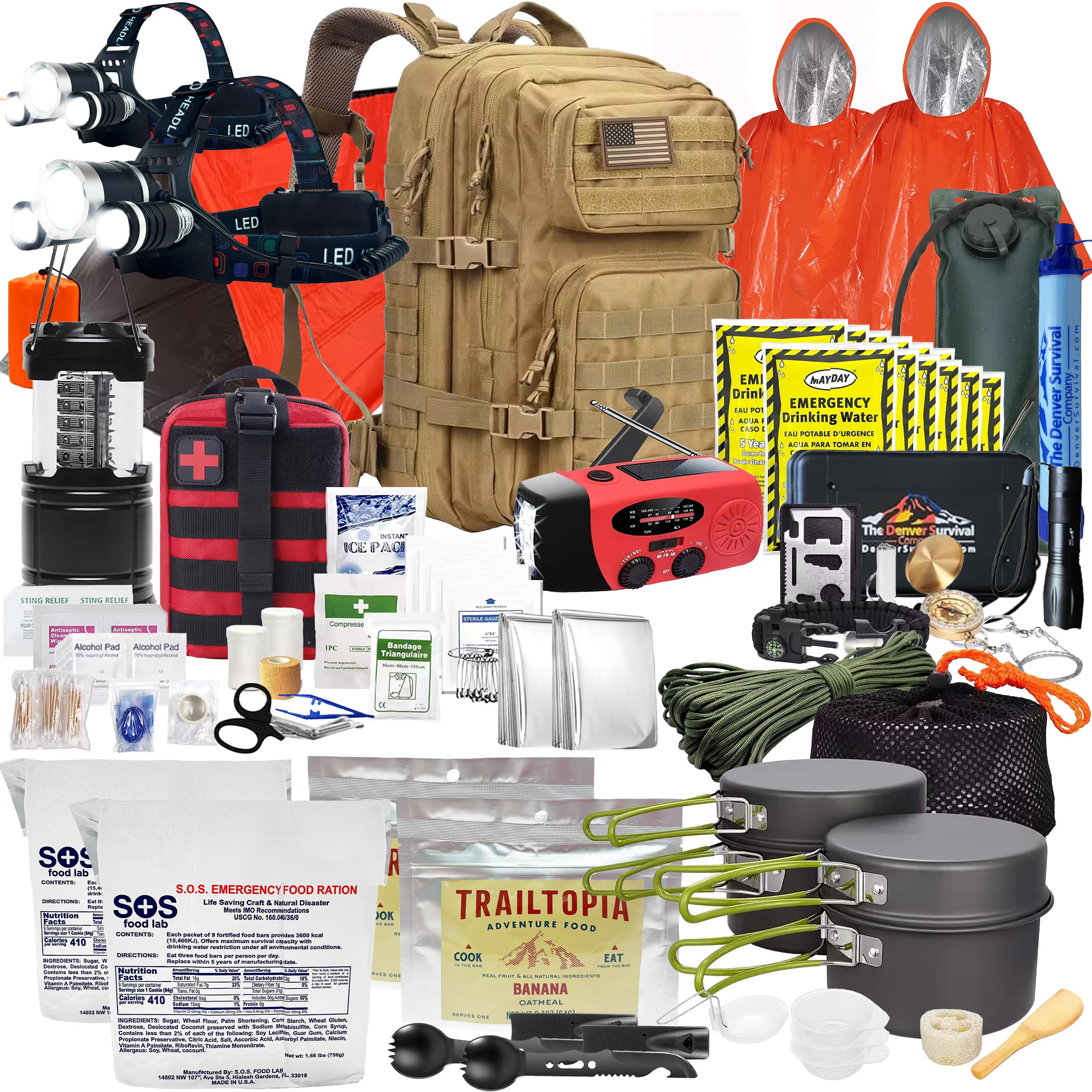 Premium 2 Person 72 Hour Survival Bug Out Bag Backpack with First Aid Kit and Survival Kit