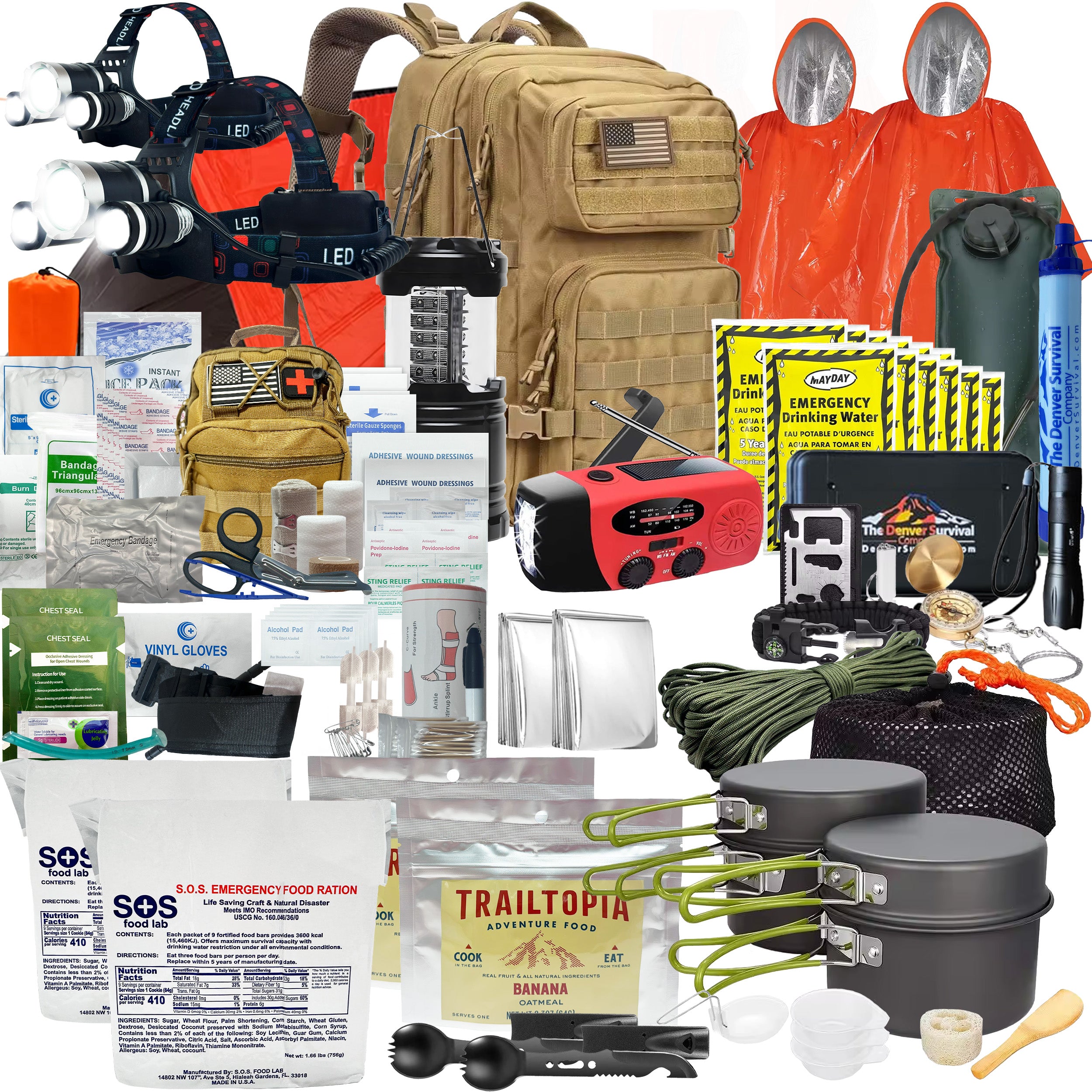 Premium 2 Person 72 Hour Survival Bug Out Bag Backpack with First Aid Kit and Survival Kit