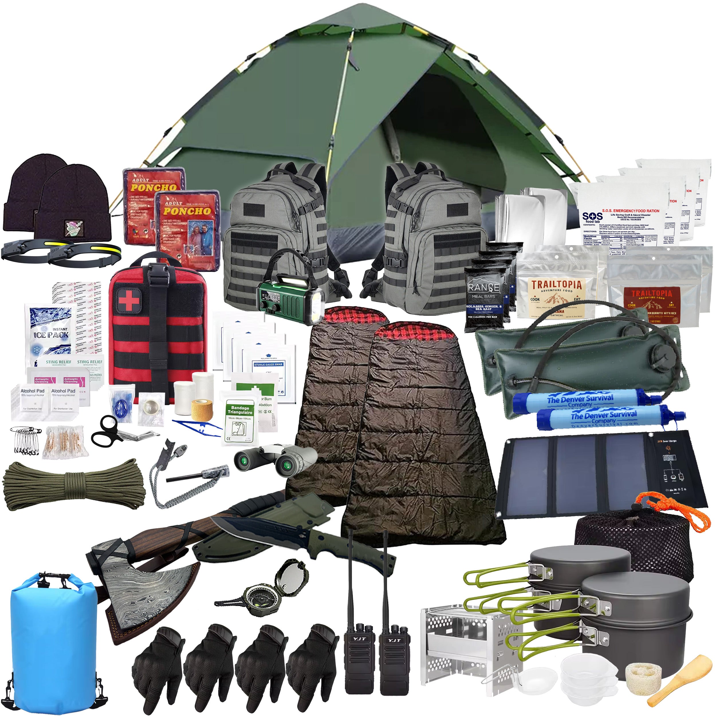 Premium 2 Person 10 Day Survival Backpack with High Quality Survival Tools and Extra Provisions