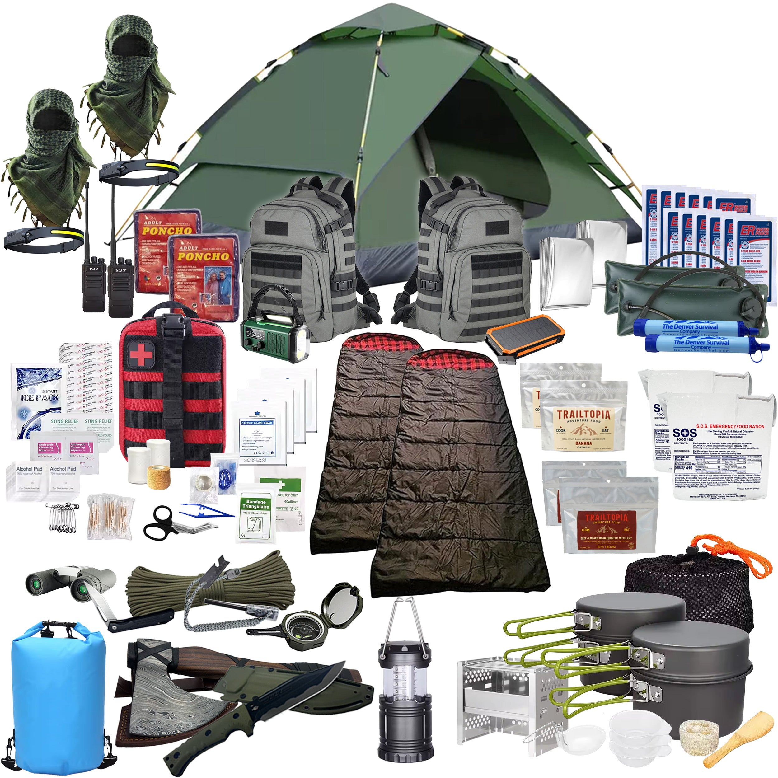 Premium 2 Person 72 Hour Survival Bag with High Quality Survival Tools