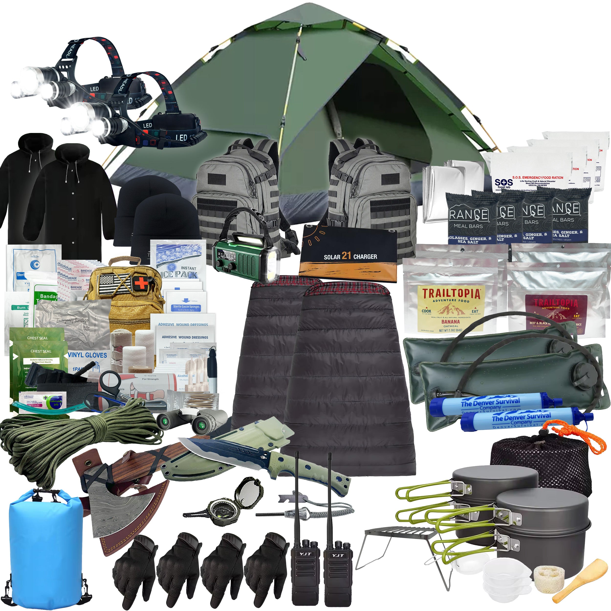 Premium 2 Person 10 Day Survival Backpack with High Quality Survival Tools and Extra Provisions