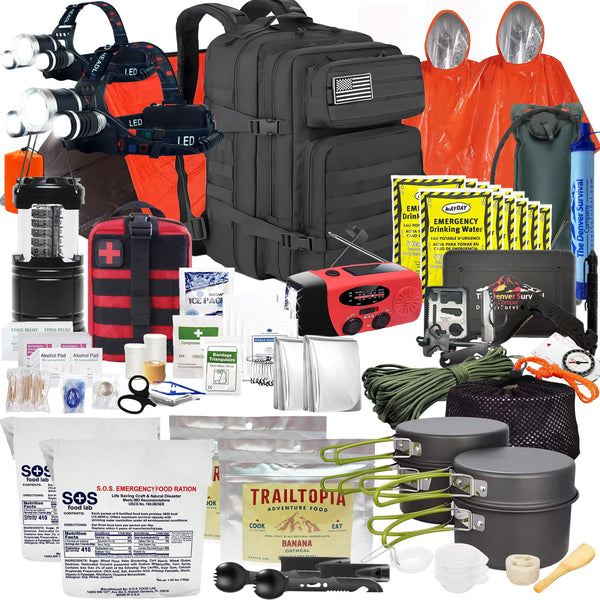 Premium 2 Person 72 Hour Survival Bug Out Bag Backpack with First Aid Kit and Survival Kit