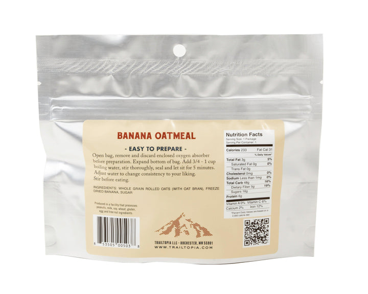 Trailtopia Banana Oatmeal - Denver Survival - survival backpack survival gear survival supplies survival equipment